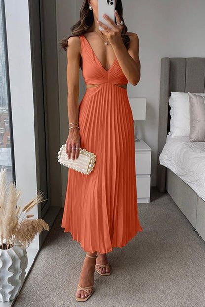 V-Neck Pleated Empire Formal Maxi Dress