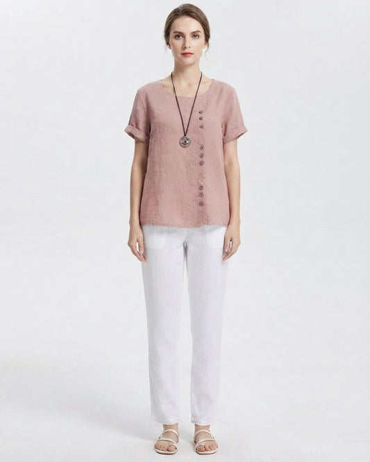 Women's Short-Sleeve Top with Button Accents
