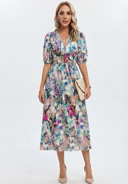 Floral V-Neck Midi Dress