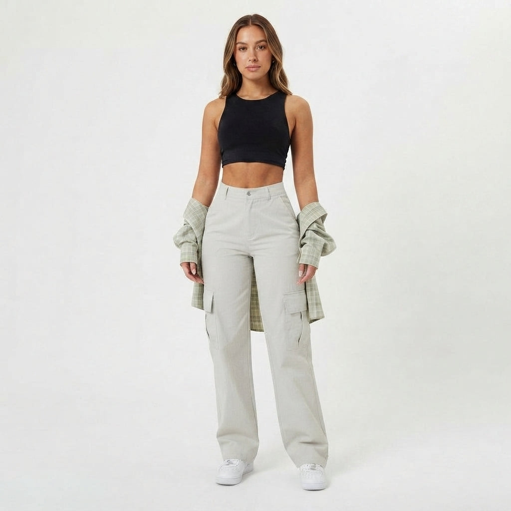 High-Waisted Utility Cargo Trousers