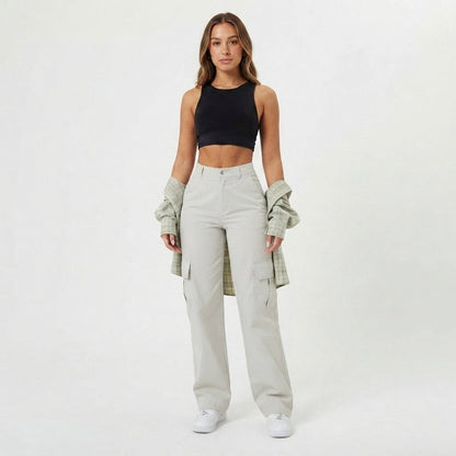 High-Waisted Utility Cargo Trousers
