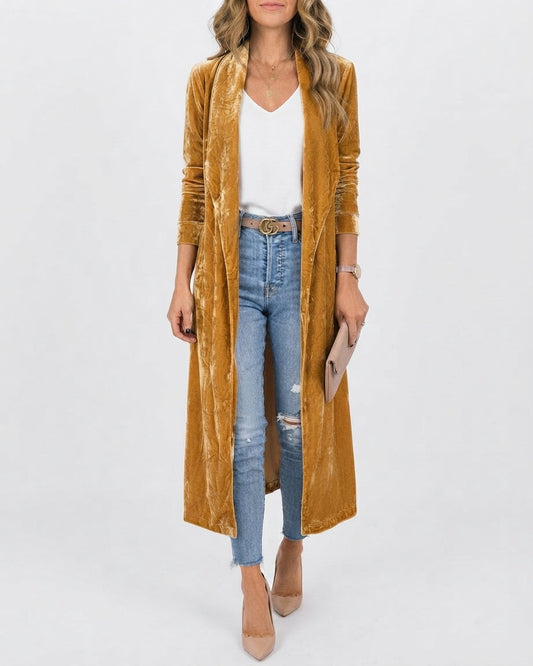 Draped Open-Front Longline Duster Cardigan