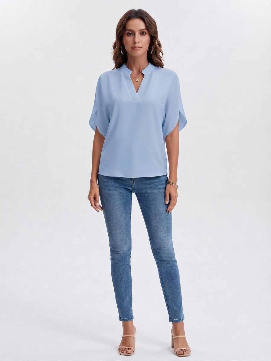 Split Sleeve V-Neck Blouse
