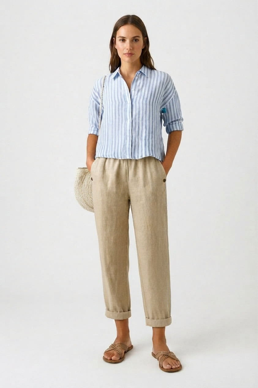 Women's Relaxed Cuffed Ankle Trousers with Pockets