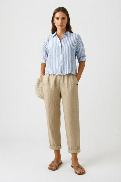 Women's Relaxed Cuffed Ankle Trousers with Pockets
