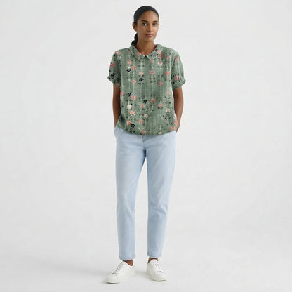 Floral Short Sleeve Collared Blouse