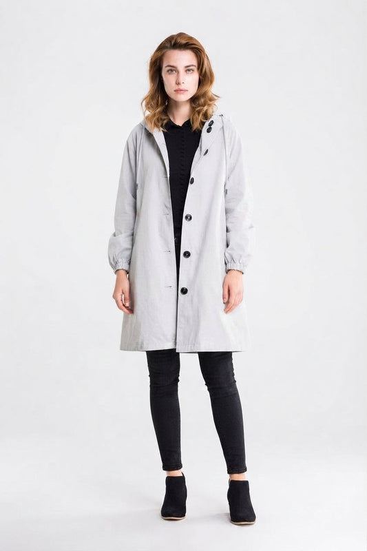 Women's Longline Hooded Coat with Button Front