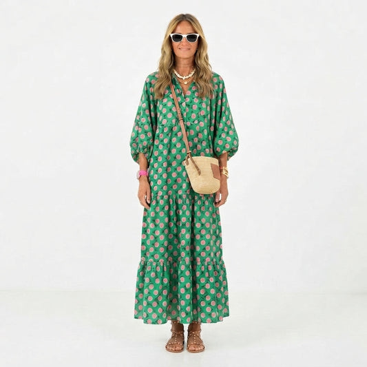 Printed V-Neck Flowing Maxi Dress