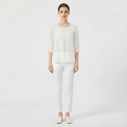 Embroidered Front Round-Neck Blouse