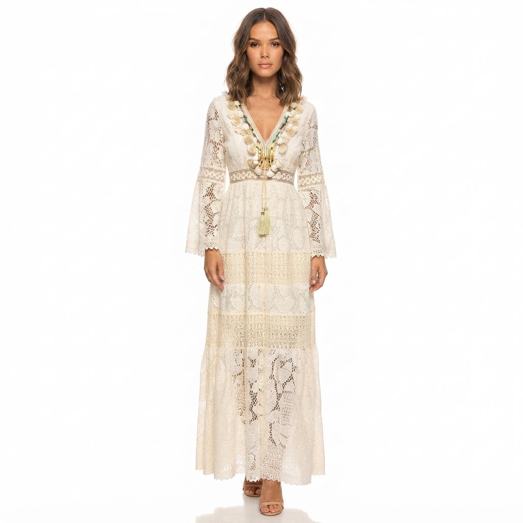 Boho Print Long Sleeve Maxi Dress