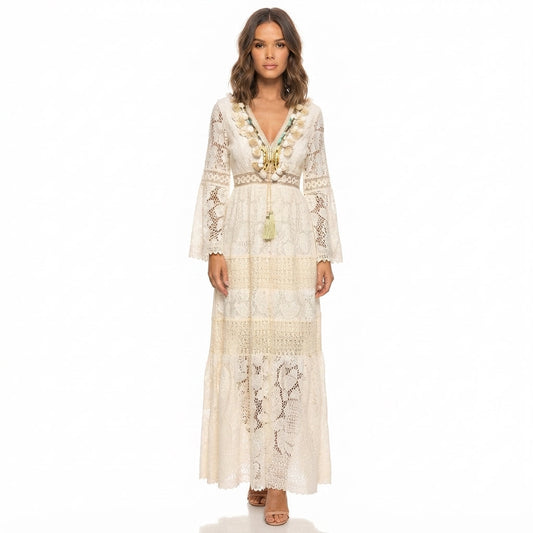 Boho Print Long Sleeve Maxi Dress
