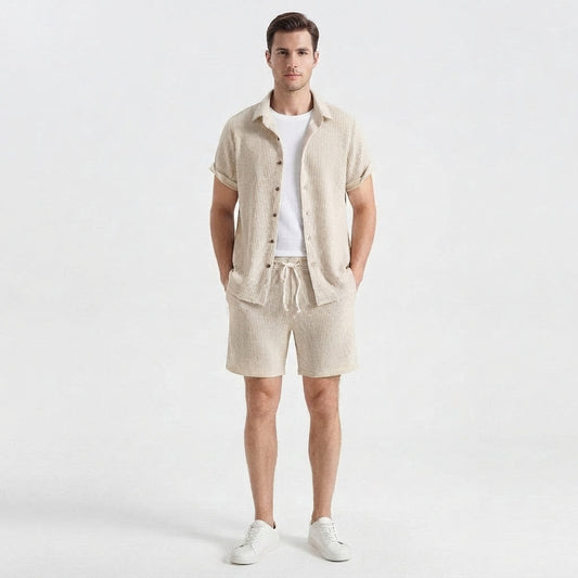 Men's Casual Shirt and Shorts Matching Two-Piece Set