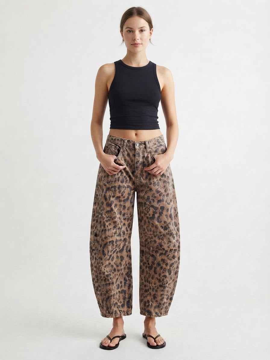 Leopard Print Wide-Leg Jeans