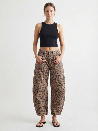 Leopard Print Wide-Leg Jeans