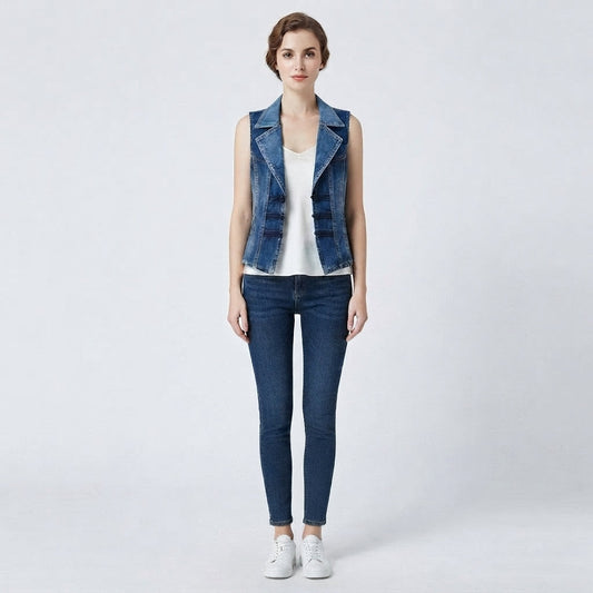 Relaxed Sleeveless Denim Vest Jacket