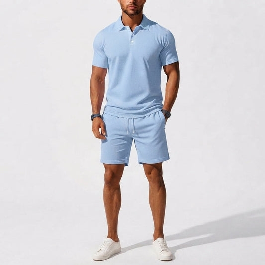 Men's Polo Shirt & Shorts Two-Piece Set