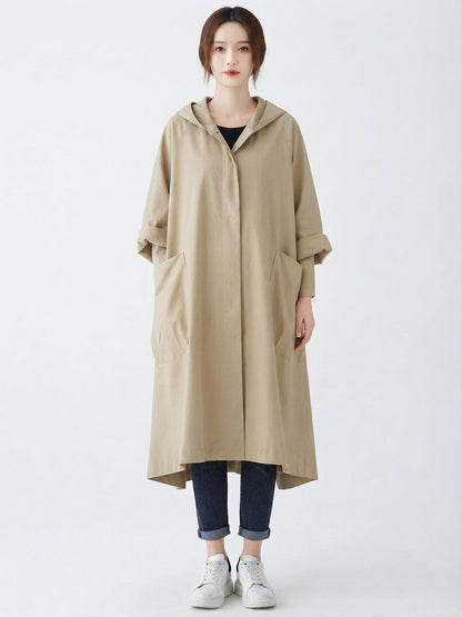 Relaxed Hooded Cloak Coat with Pockets