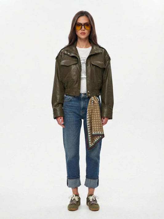 Asymmetric Zip Faux Leather Biker Jacket