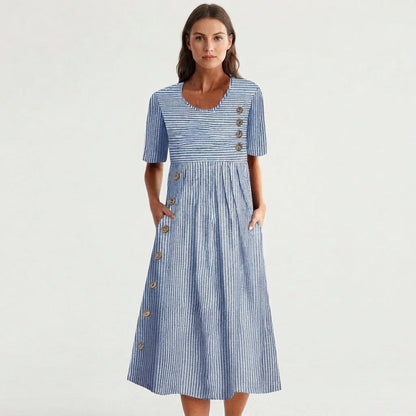 Button-Front Short Sleeve Day Dress