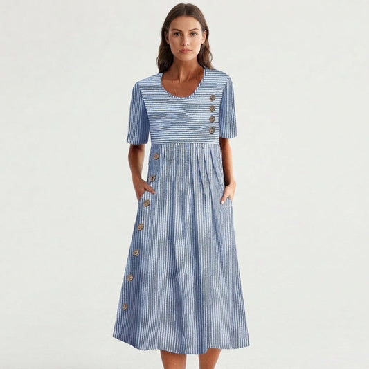 Button-Front Short Sleeve Day Dress