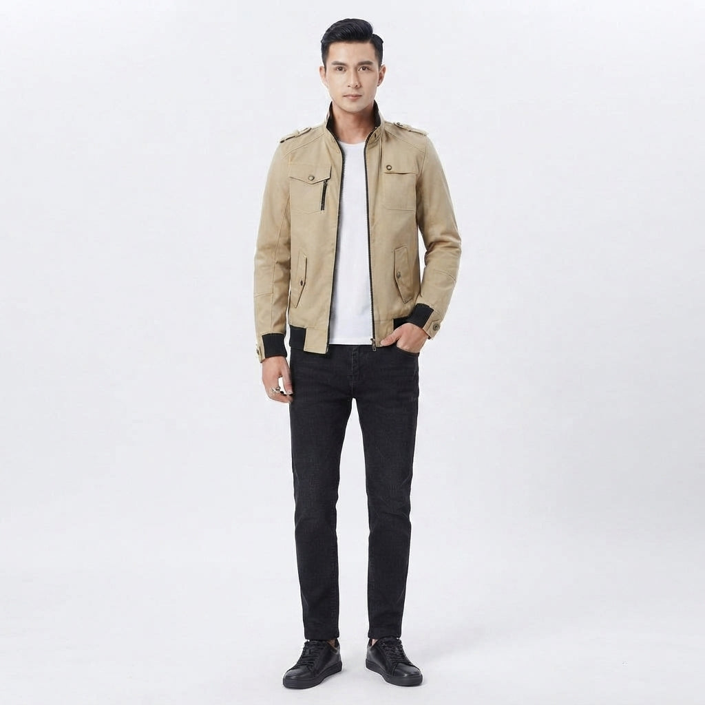 Zip-Through Rib-Trim Bomber Jacket