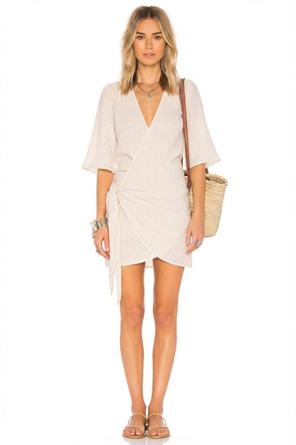 Asymmetrical Hem Wrap Mini Dress