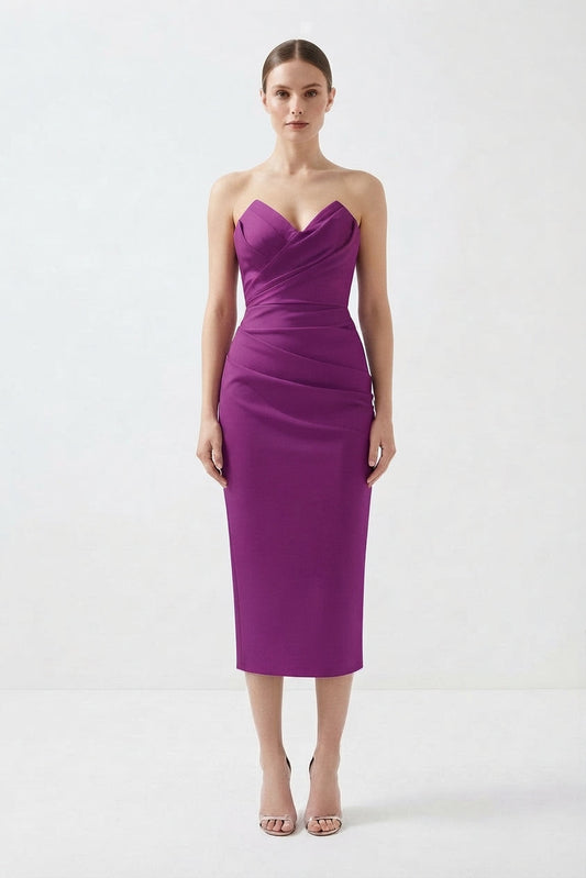 Tiered Ruffle Strapless Midi Dress