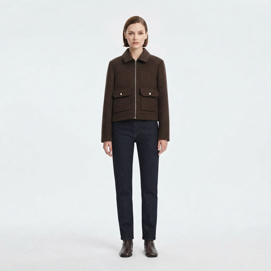 Cropped Zip-Through Bomber Jacket