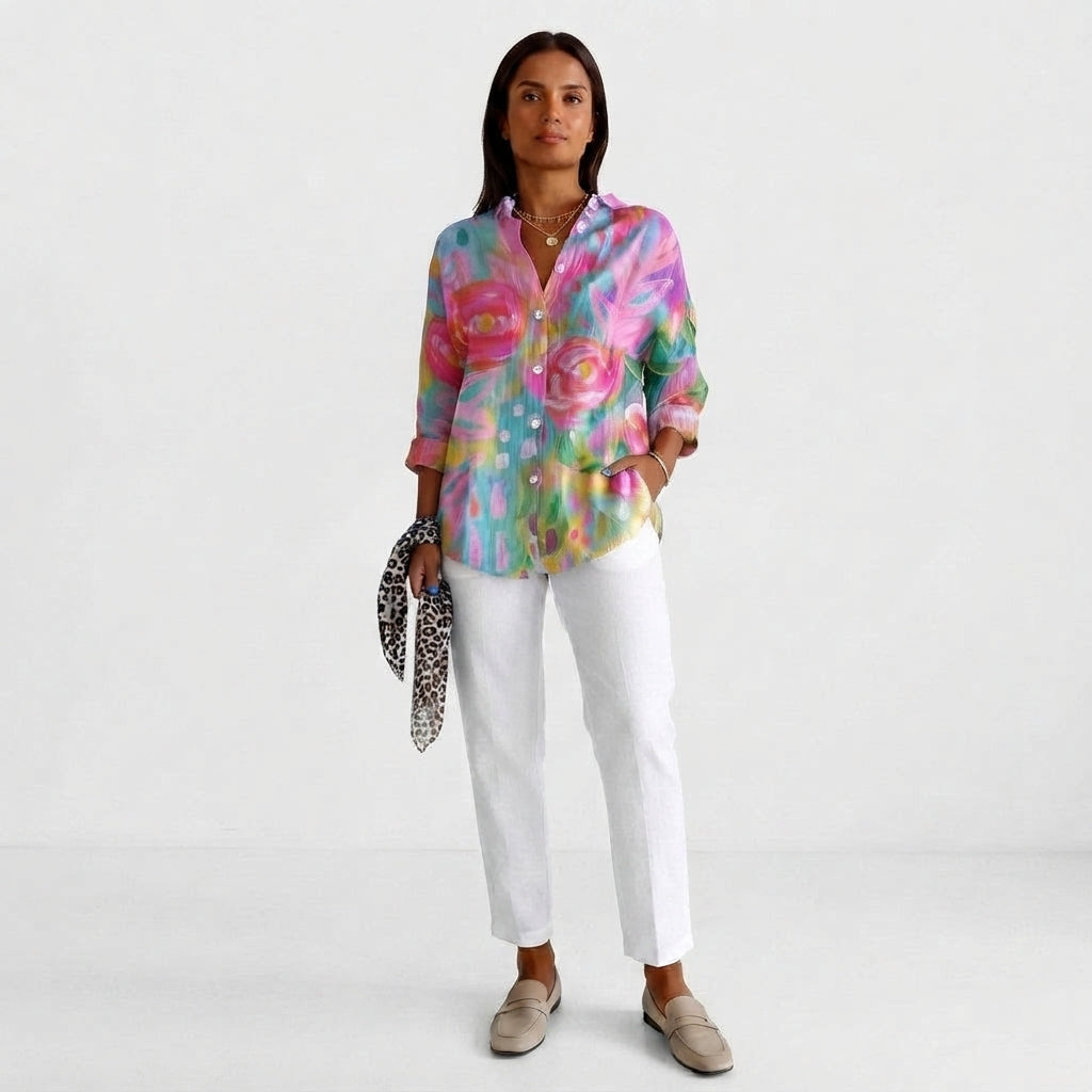 Lively Botanical Print Button-Up Shirt