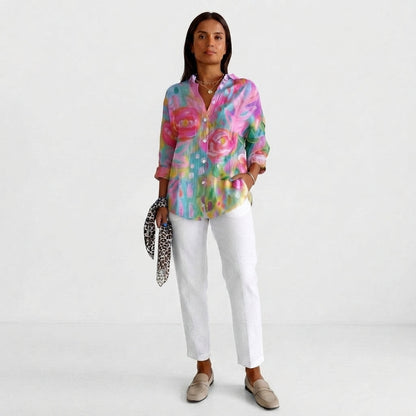 Lively Botanical Print Button-Up Shirt
