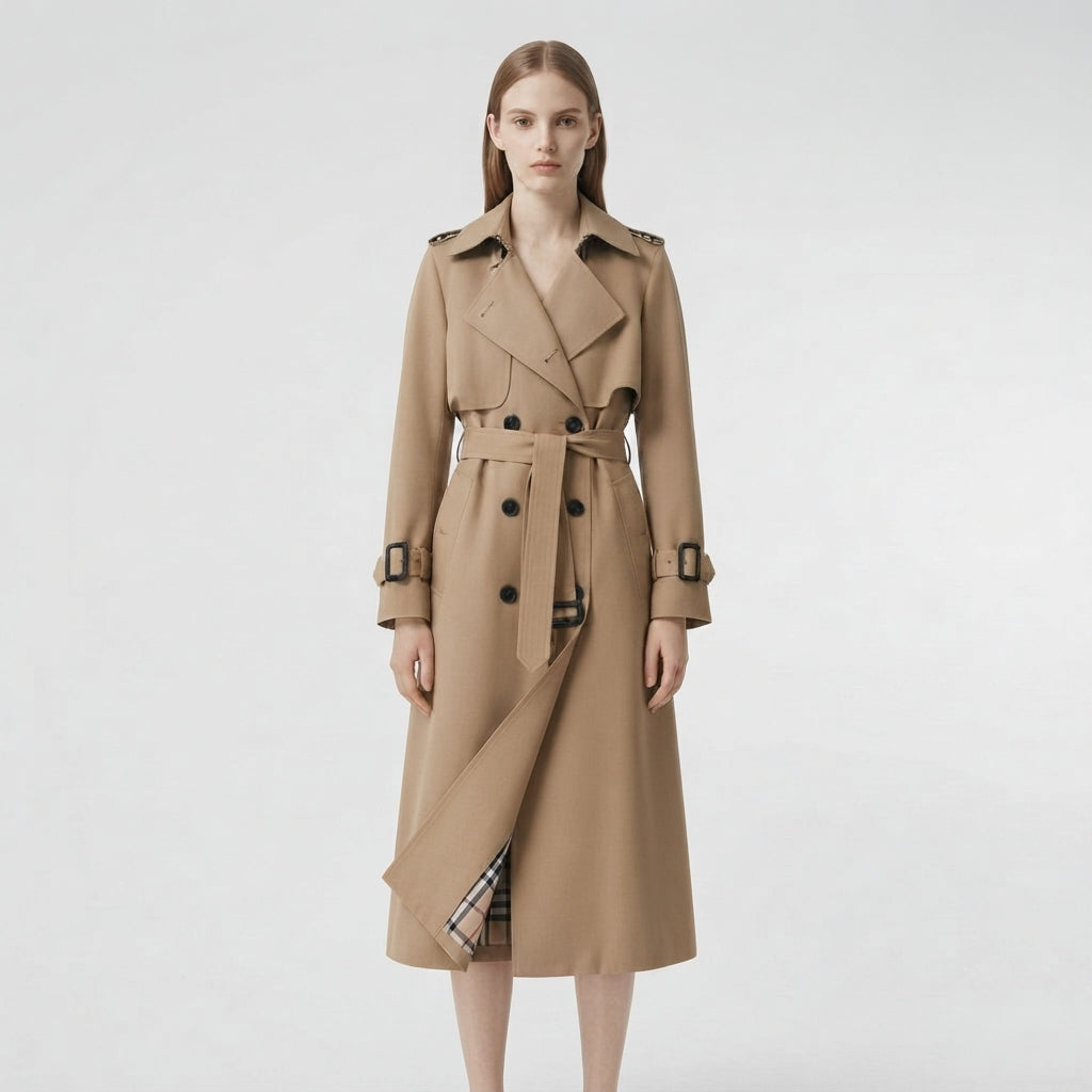 Belted Longline Double-Breasted Trench Coat
