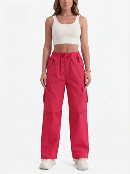 Casual Utility Cargo Pants with Drawstring Waist