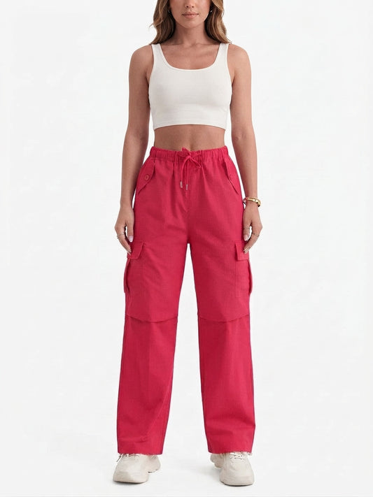 Casual Utility Cargo Pants with Drawstring Waist