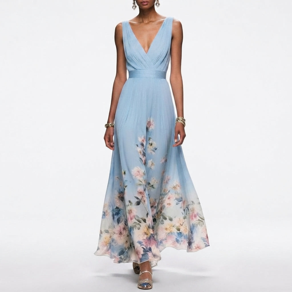 Floral V-Neck Midi Occasion Dress