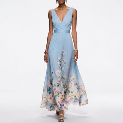 Floral V-Neck Midi Occasion Dress