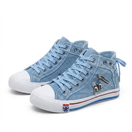 Denim Canvas High-Top Lace-Up Trainers