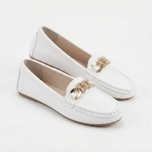 Chain Detail Leather-Look Loafers