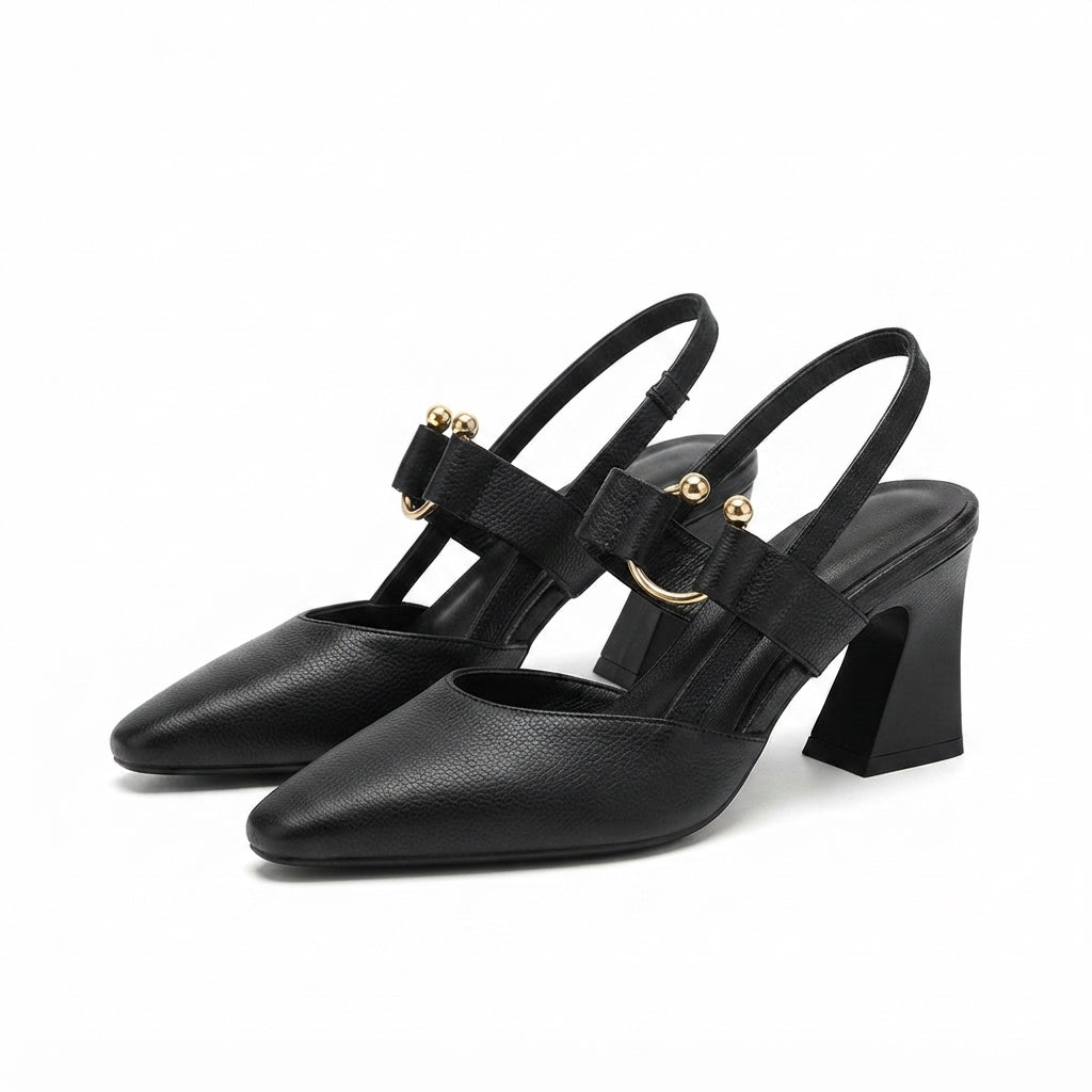 Pointed Block Heel Mary Jane Slingbacks