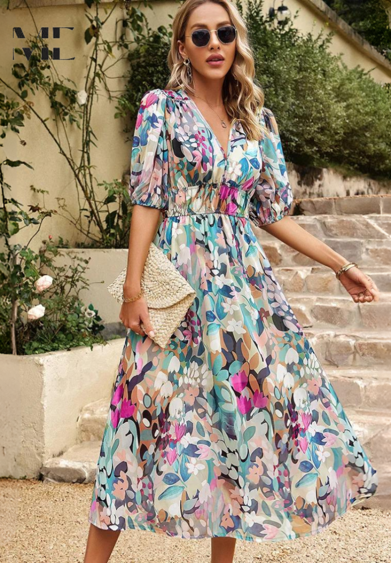 Floral V-Neck Midi Dress