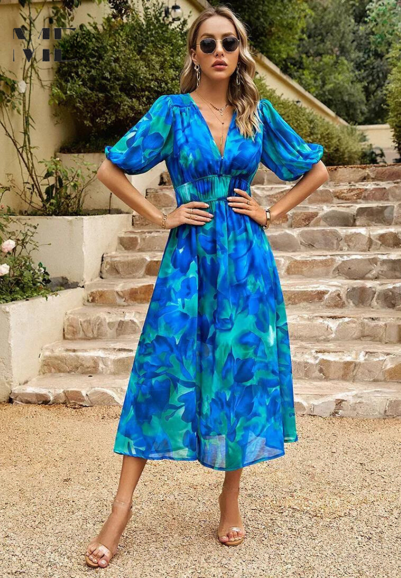 Floral V-Neck Midi Dress