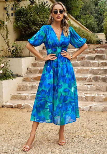 Floral V-Neck Midi Dress