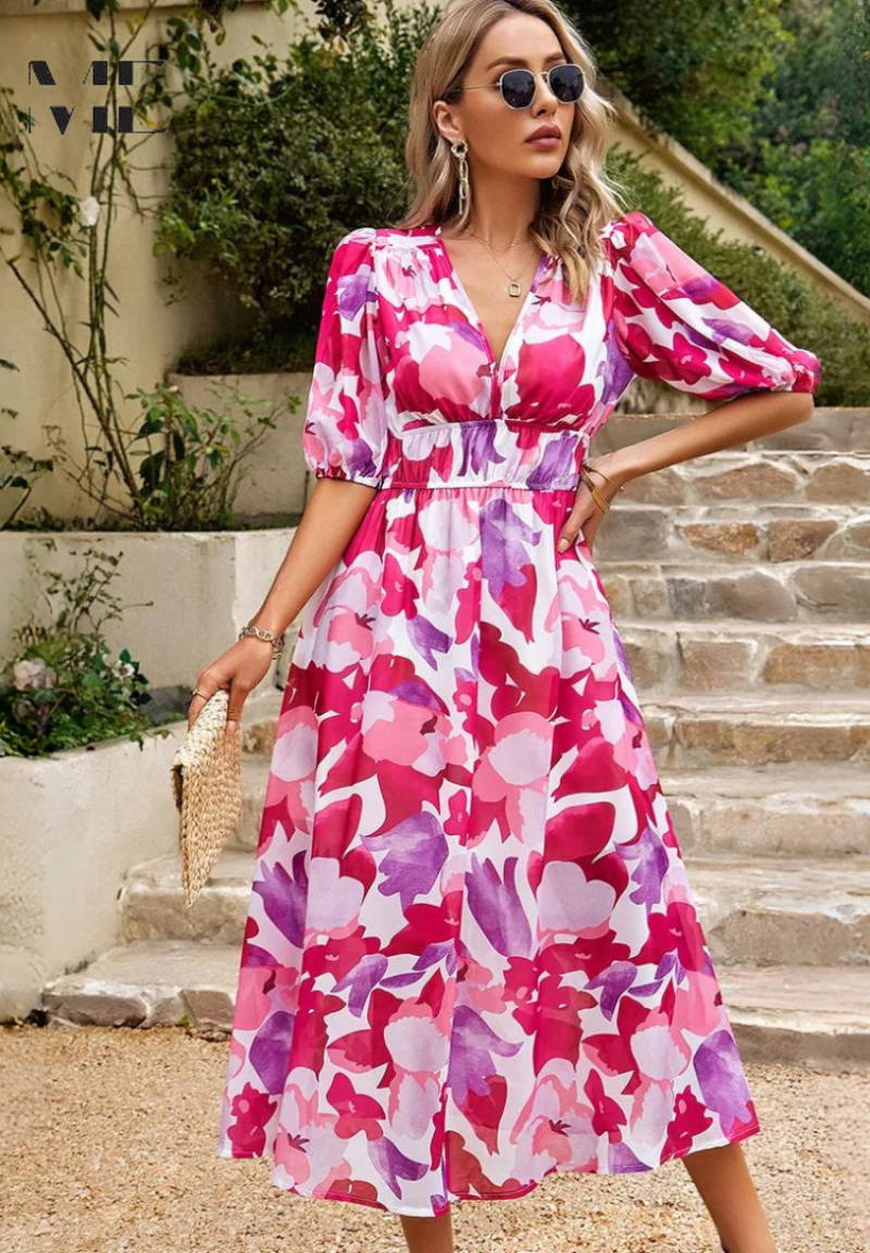 Floral V-Neck Midi Dress