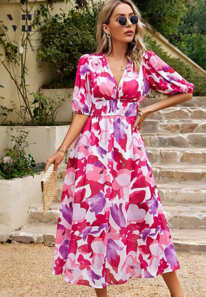 Floral V-Neck Midi Dress