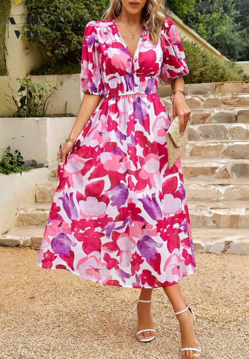 Floral V-Neck Midi Dress