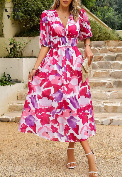 Floral V-Neck Midi Dress