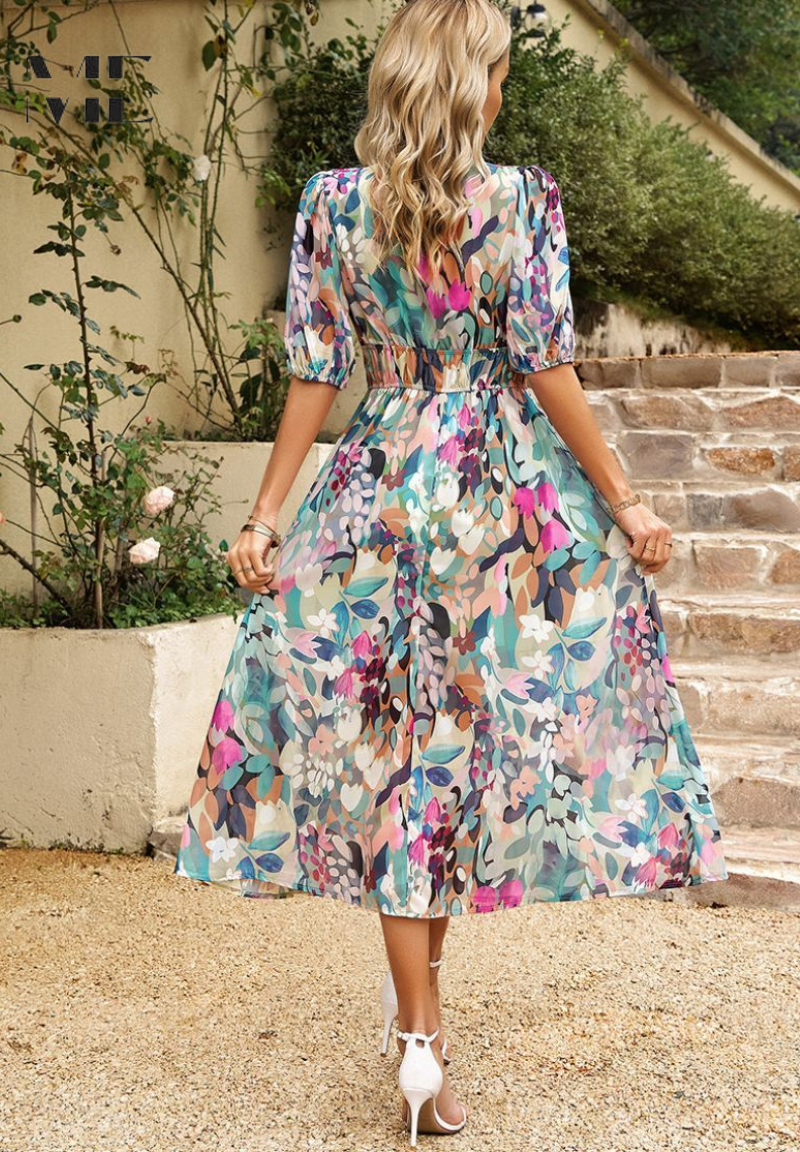 Floral V-Neck Midi Dress