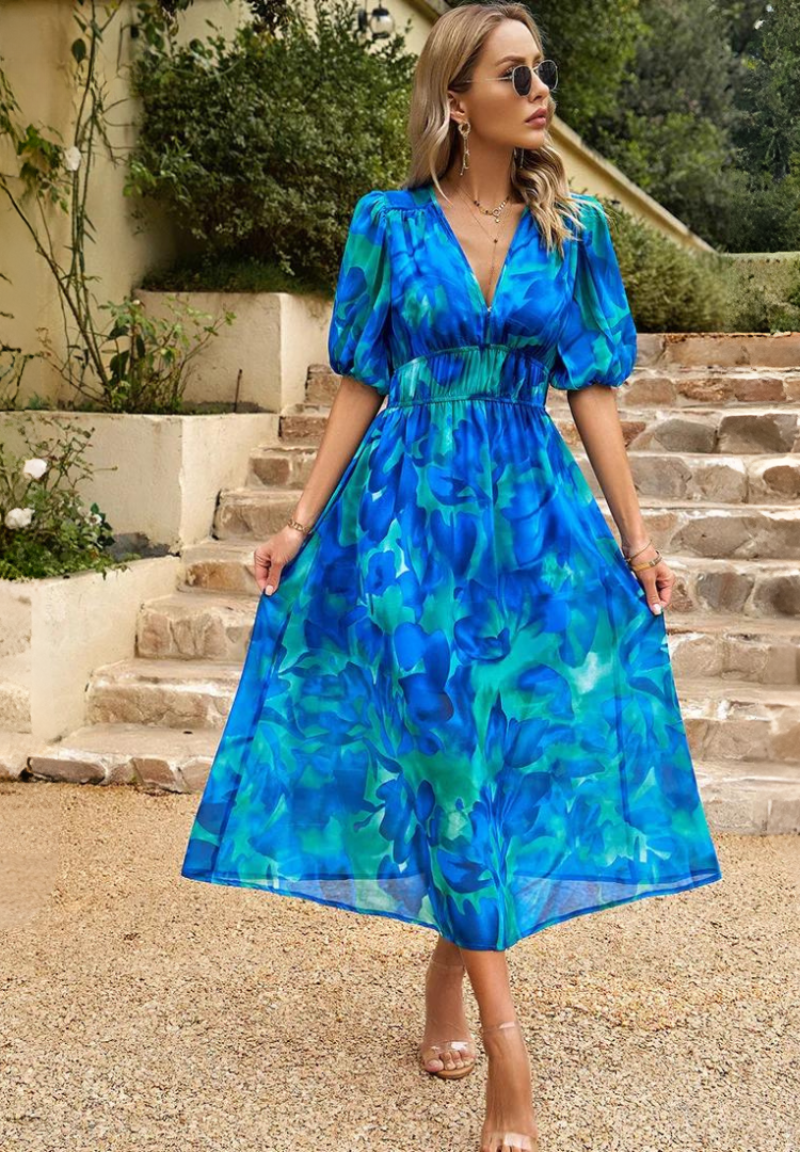 Floral V-Neck Midi Dress