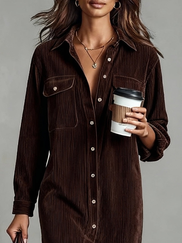 Button-Front Long Sleeve Midi Dress