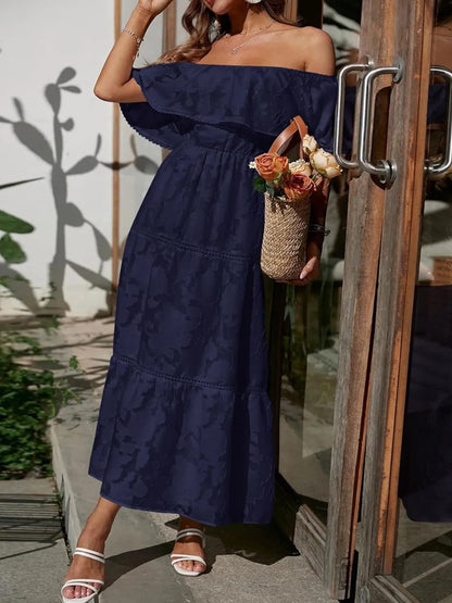Women's Off-the-Shoulder Tiered Evening Maxi Dress