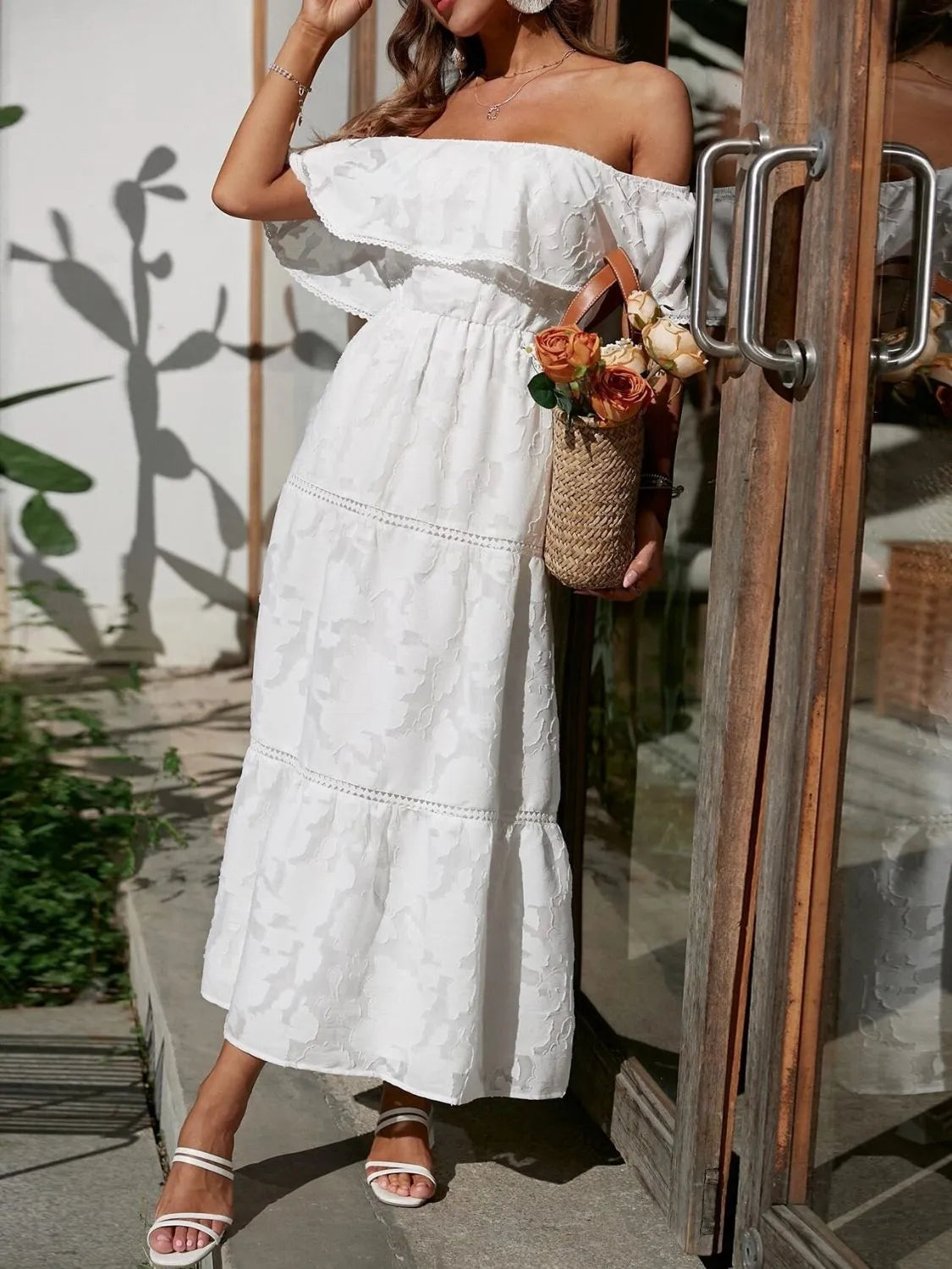 Women's Off-the-Shoulder Tiered Evening Maxi Dress